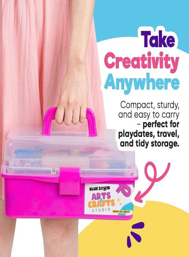 Blue Squid Arts & Crafts Box (Pink)- 2800+ pcs Deluxe Craft Supplies Box, 2 Drawers, 18 Compartments, Sturdy Handle - Art Crafting Kit Birthday Gifts for Kids, School Supply for Ages 4-12 - Image 5